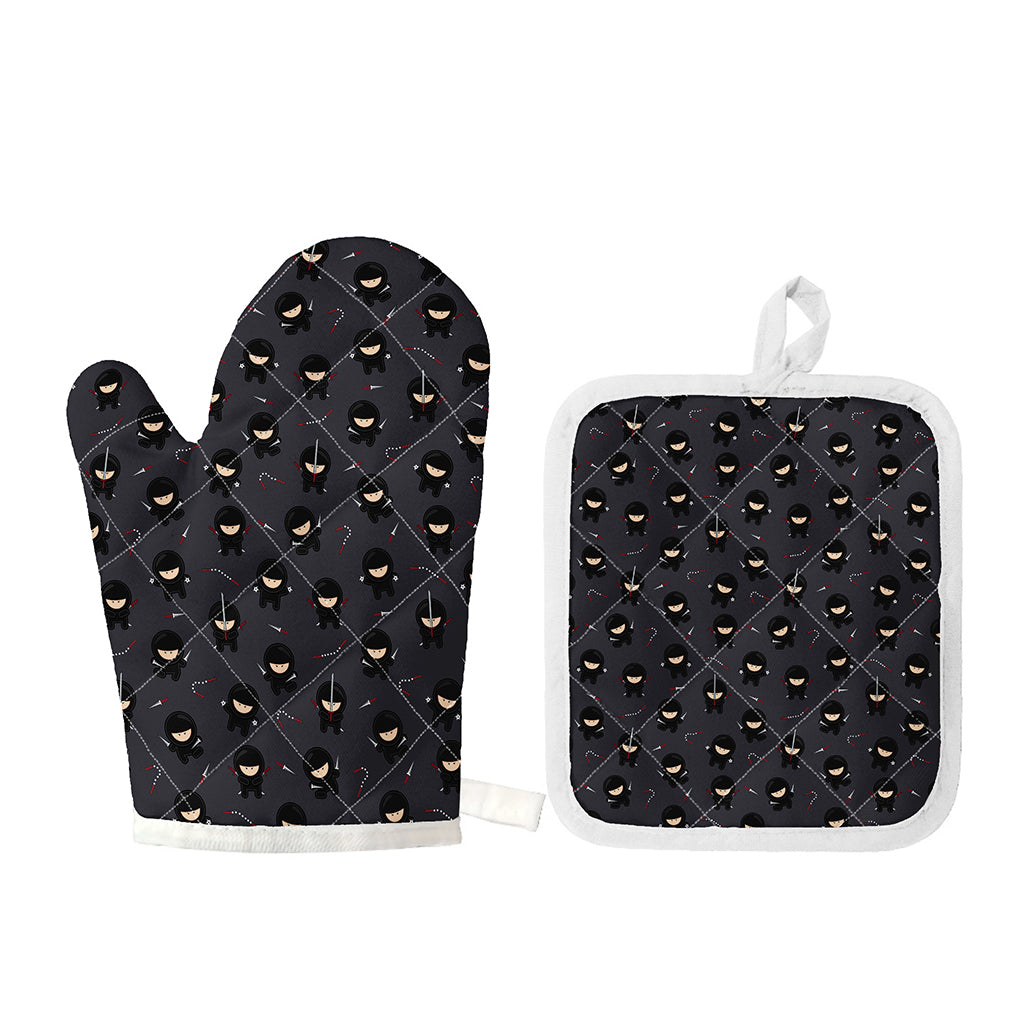 Little Ninja Pattern Print Oven Mitt And Pot Holder Set