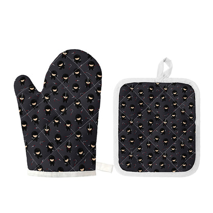 Little Ninja Pattern Print Oven Mitt And Pot Holder Set