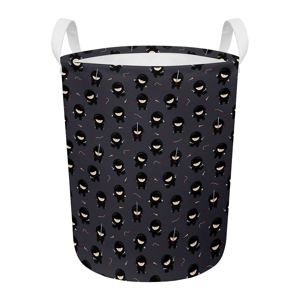 Little Ninja Pattern Print Round Laundry Basket