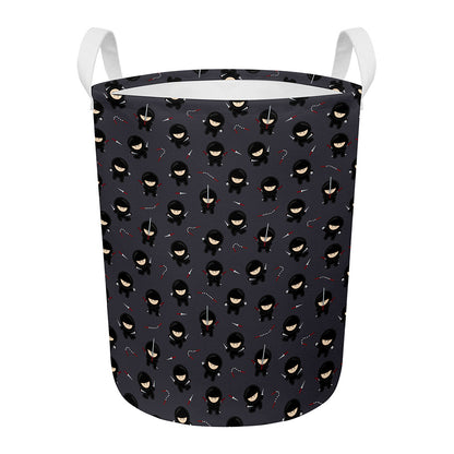 Little Ninja Pattern Print Round Laundry Basket