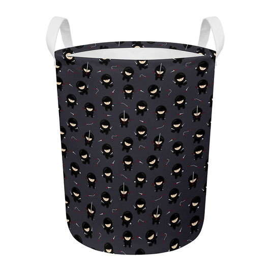 Little Ninja Pattern Print Round Laundry Basket