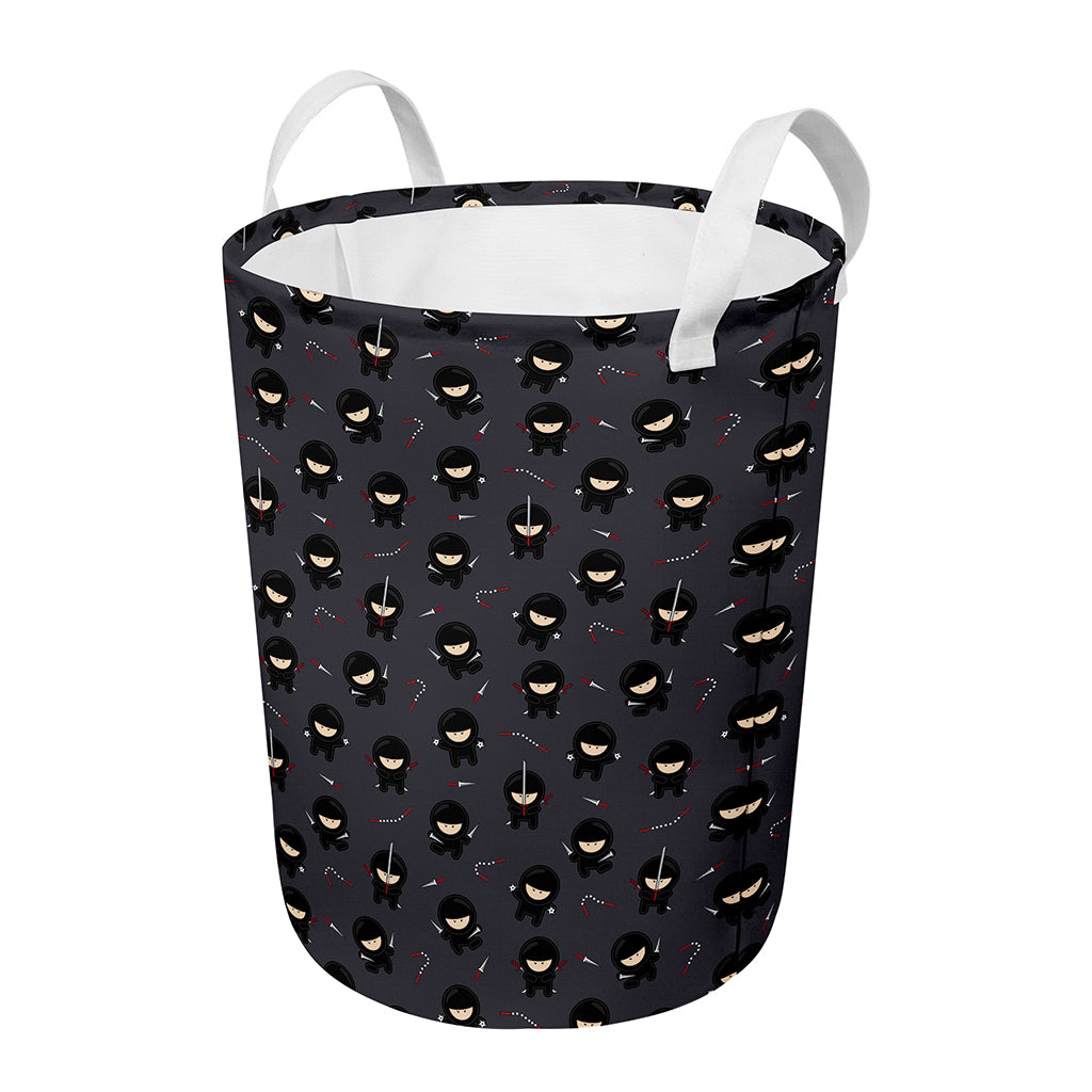Little Ninja Pattern Print Round Laundry Basket