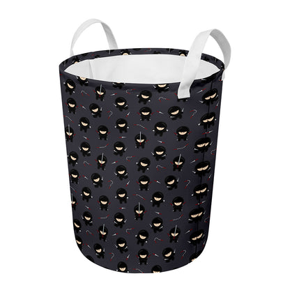 Little Ninja Pattern Print Round Laundry Basket