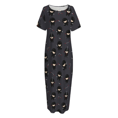Little Ninja Pattern Print Short Sleeve Long Nightdress