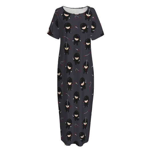 Little Ninja Pattern Print Short Sleeve Long Nightdress