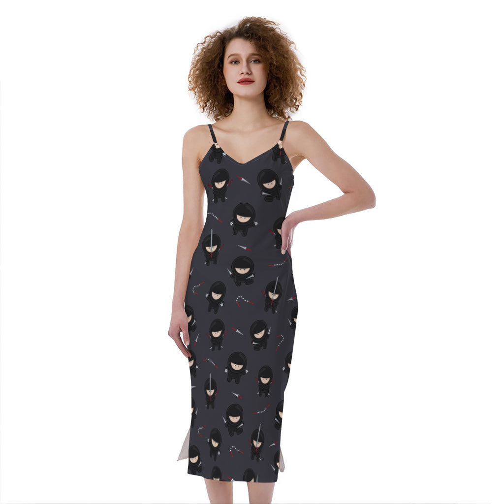 Little Ninja Pattern Print Slim Fit Midi Cami Dress