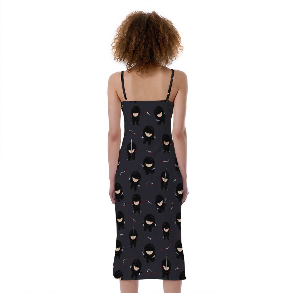 Little Ninja Pattern Print Slim Fit Midi Cami Dress