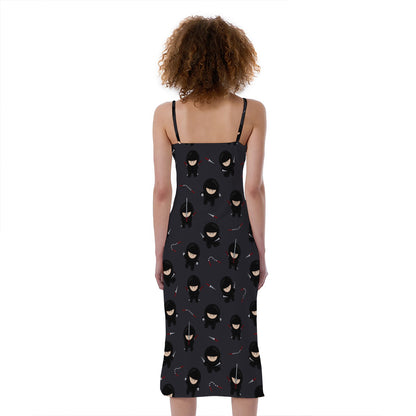 Little Ninja Pattern Print Slim Fit Midi Cami Dress