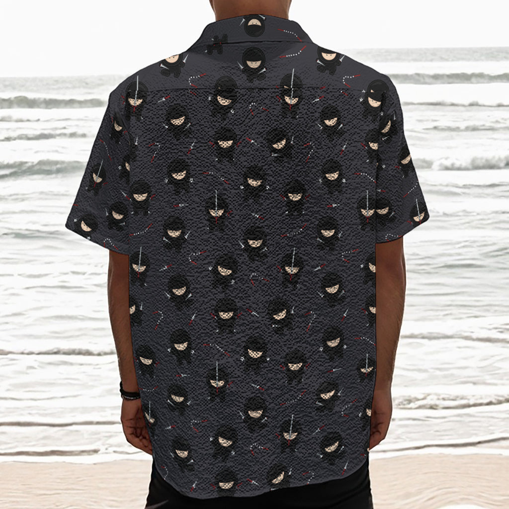 Little Ninja Pattern Print Textured Short Sleeve Shirt