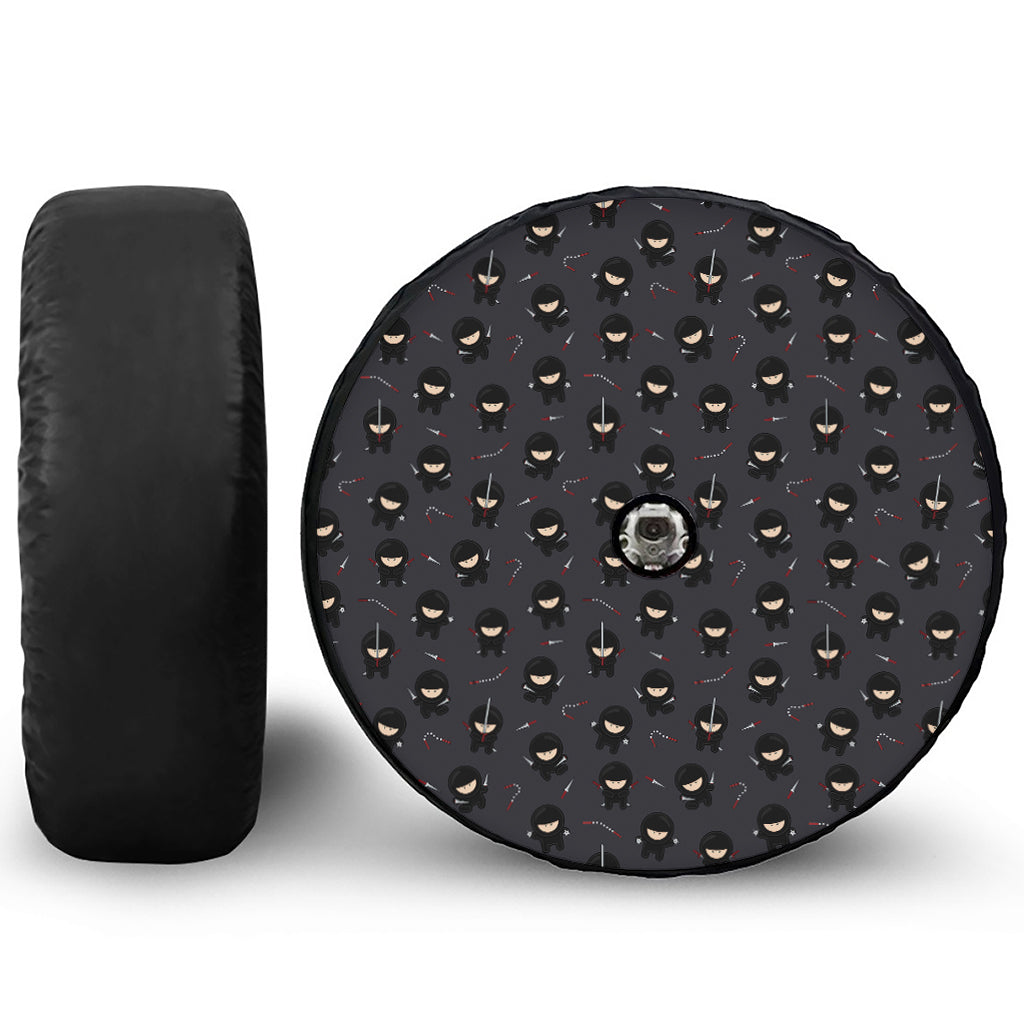 Little Ninja Pattern Print Tire Cover With Camera Hole