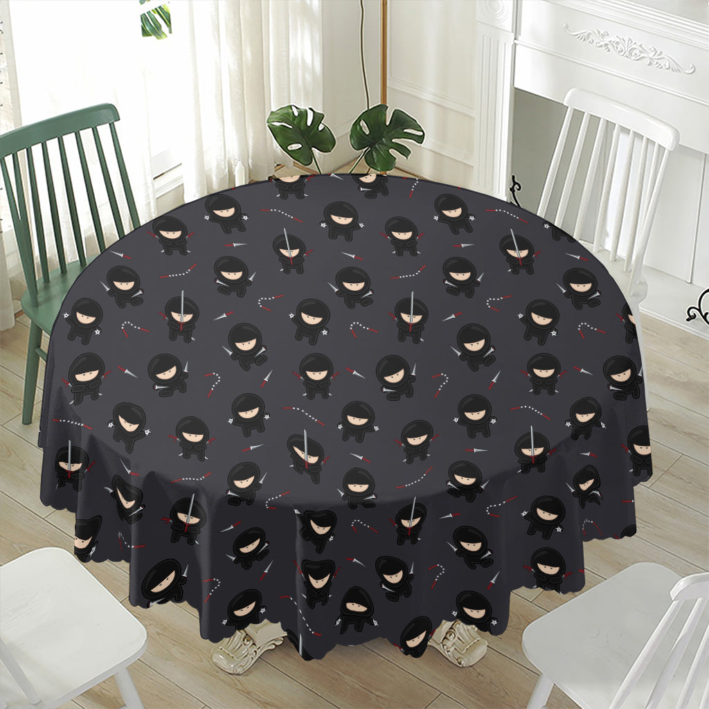 Little Ninja Pattern Print Waterproof Round Tablecloth