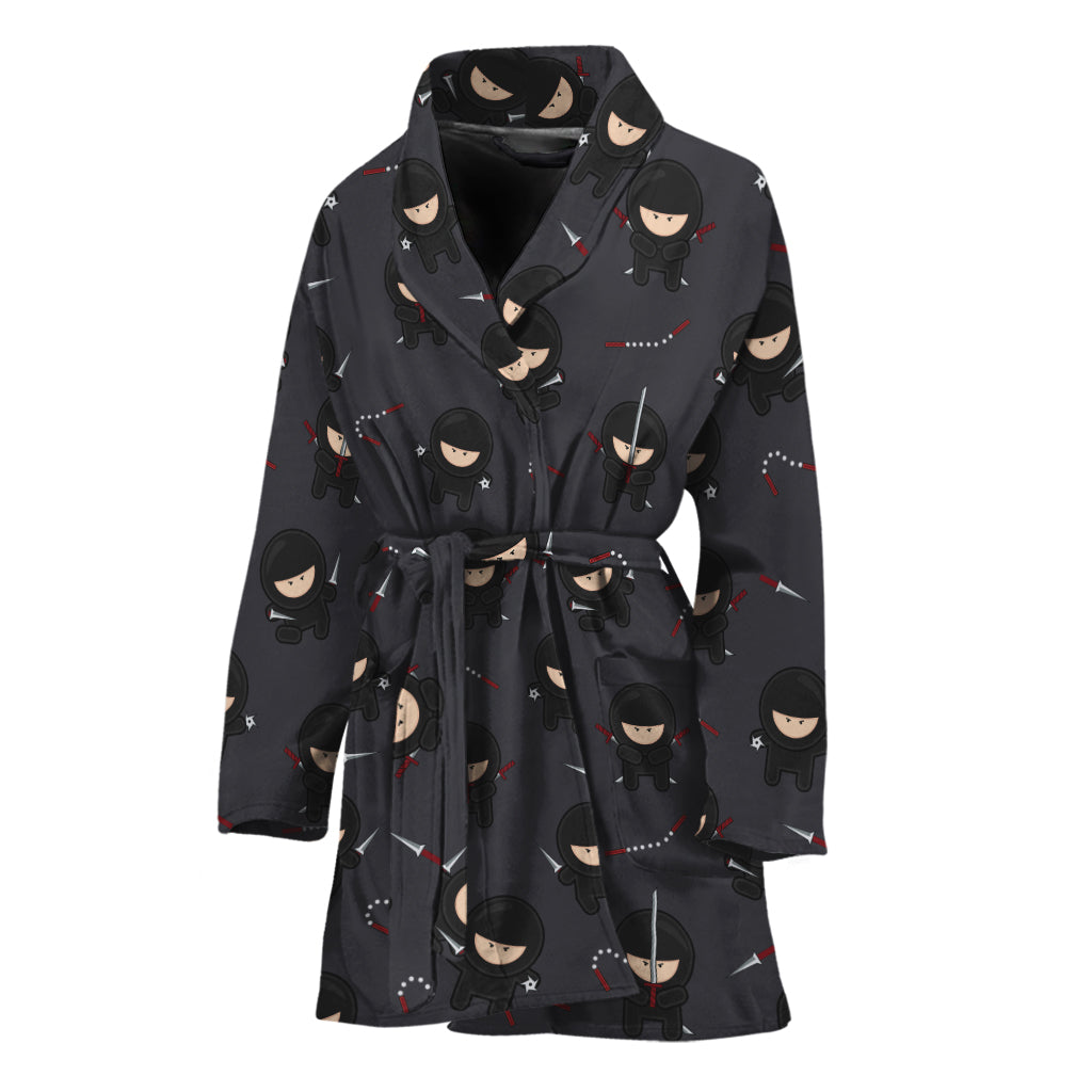 Little Ninja Pattern Print Women's Bathrobe