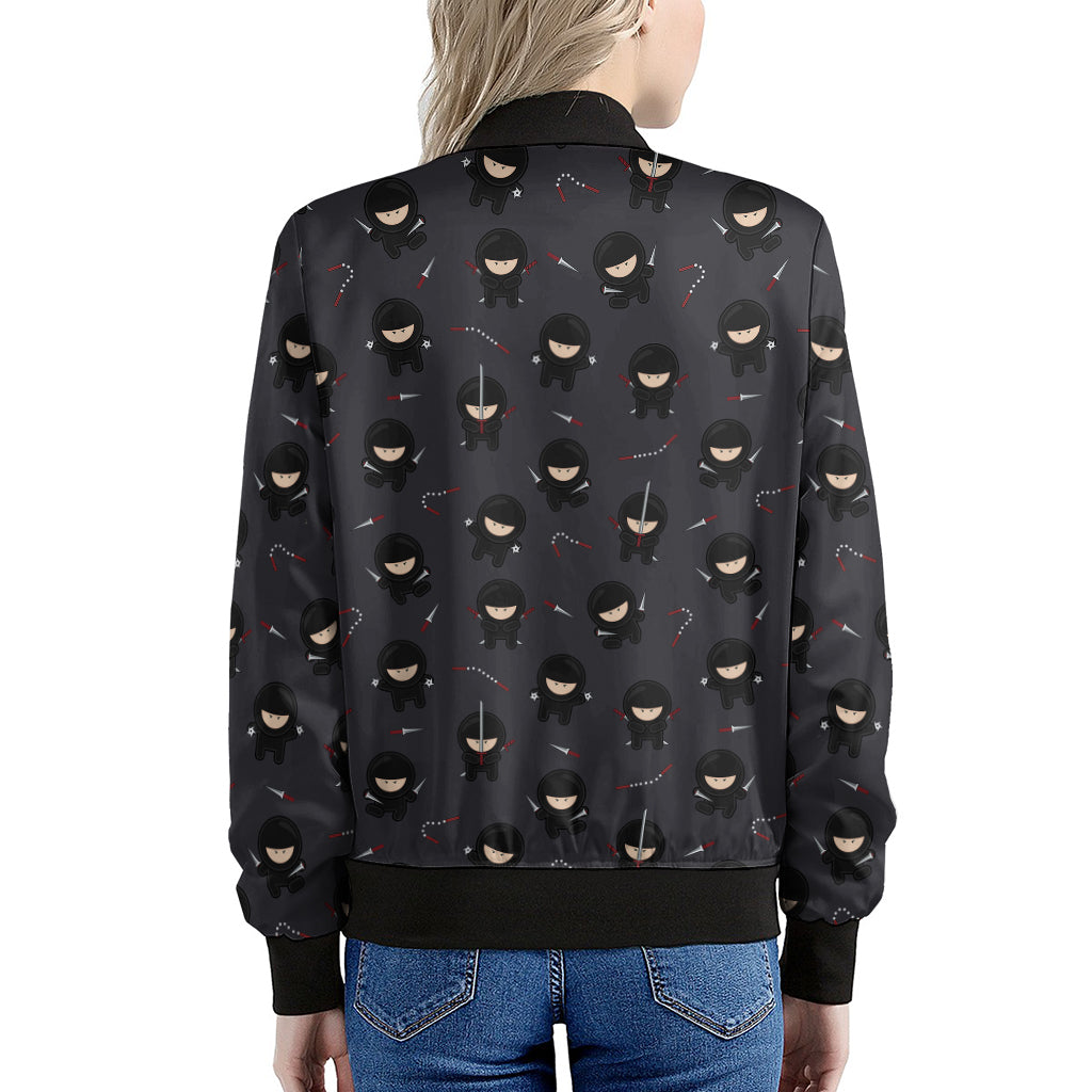 Little Ninja Pattern Print Women's Bomber Jacket
