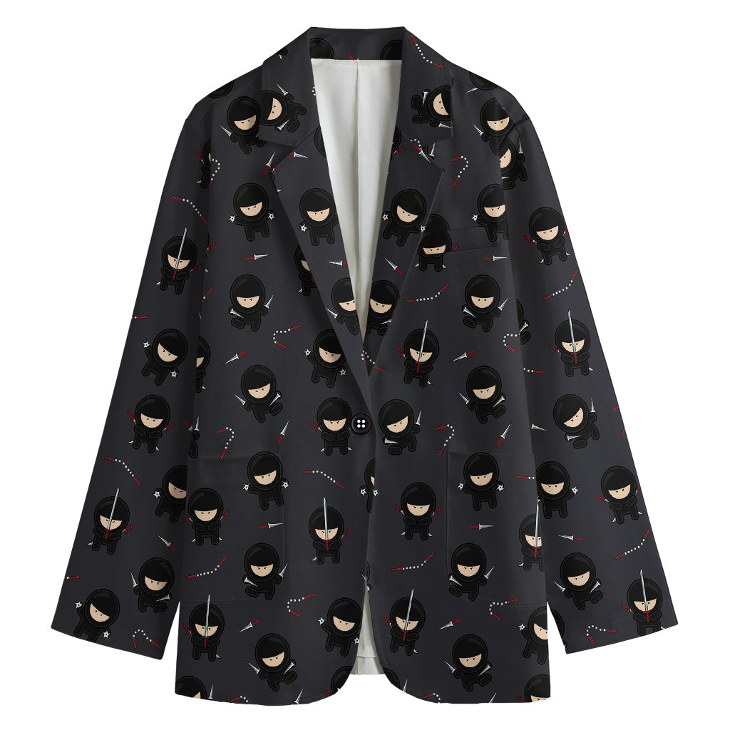 Little Ninja Pattern Print Women's Cotton Blazer