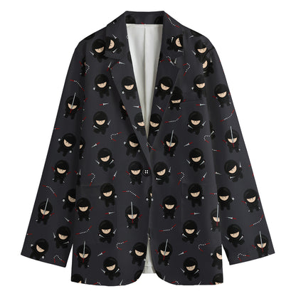 Little Ninja Pattern Print Women's Cotton Blazer