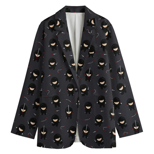 Little Ninja Pattern Print Women's Cotton Blazer
