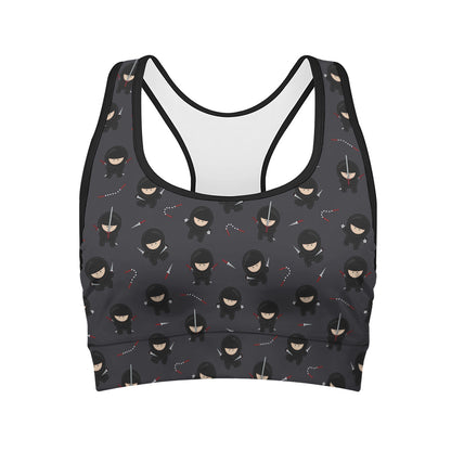 Little Ninja Pattern Print Women's Sports Bra
