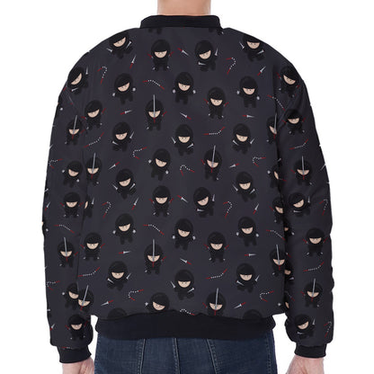 Little Ninja Pattern Print Zip Sleeve Bomber Jacket