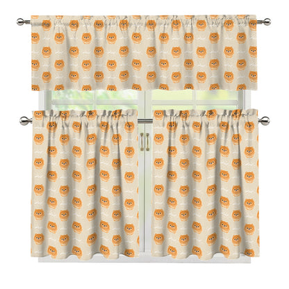 Little Pomeranian Pattern Print 3 Piece Kitchen Curtains
