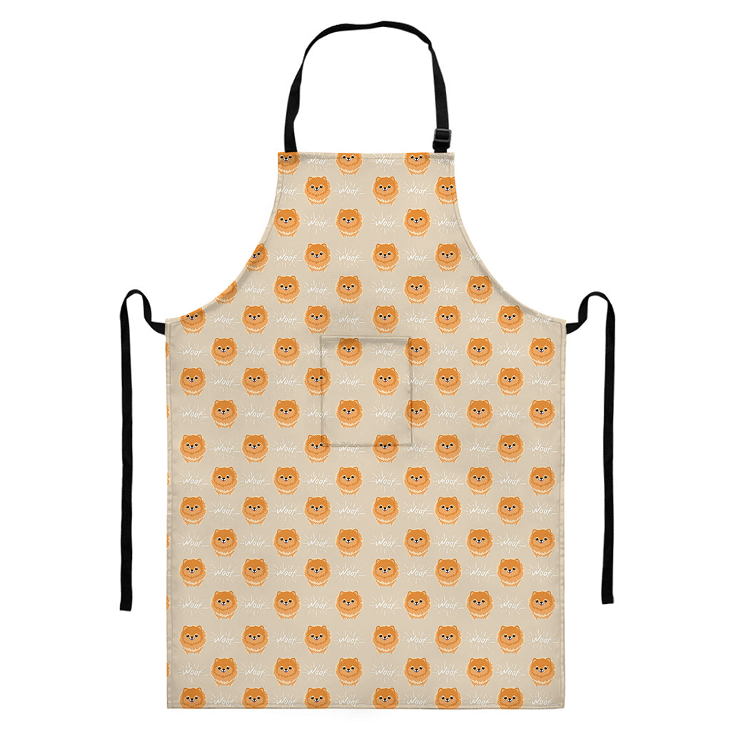 Little Pomeranian Pattern Print Bib Apron With Pocket