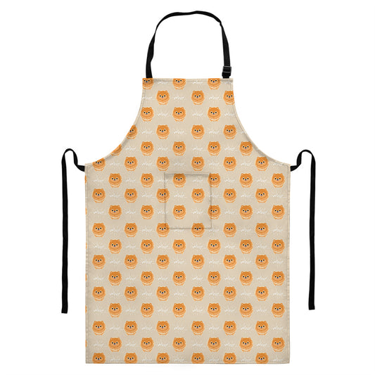 Little Pomeranian Pattern Print Bib Apron With Pocket