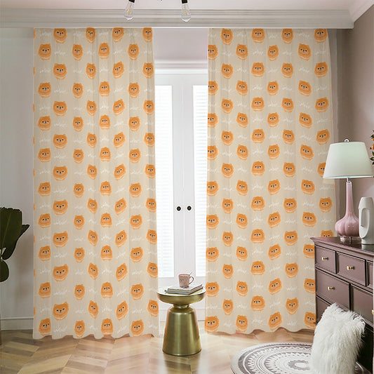 Little Pomeranian Pattern Print Blackout Pencil Pleat Curtains