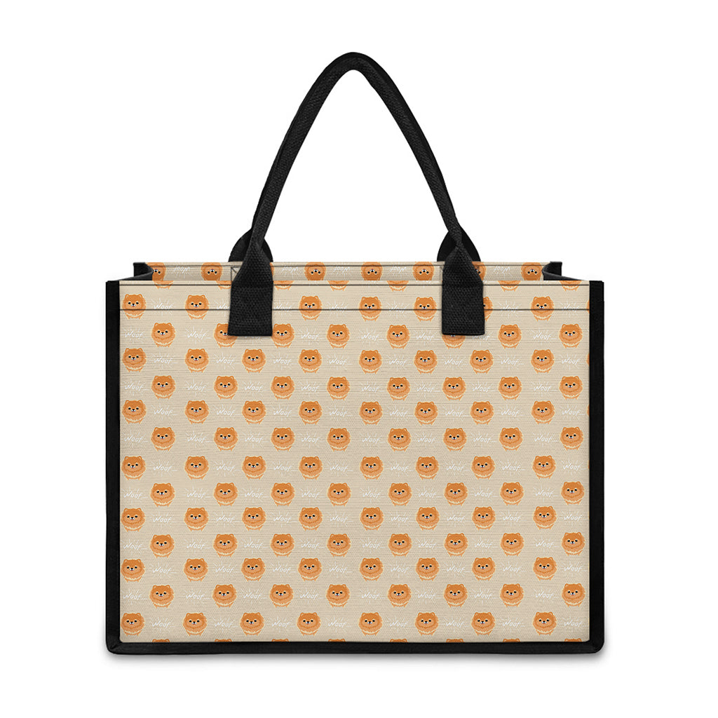 Little Pomeranian Pattern Print Canvas Tote Bag
