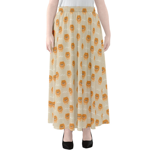 Little Pomeranian Pattern Print Chiffon Maxi Skirt