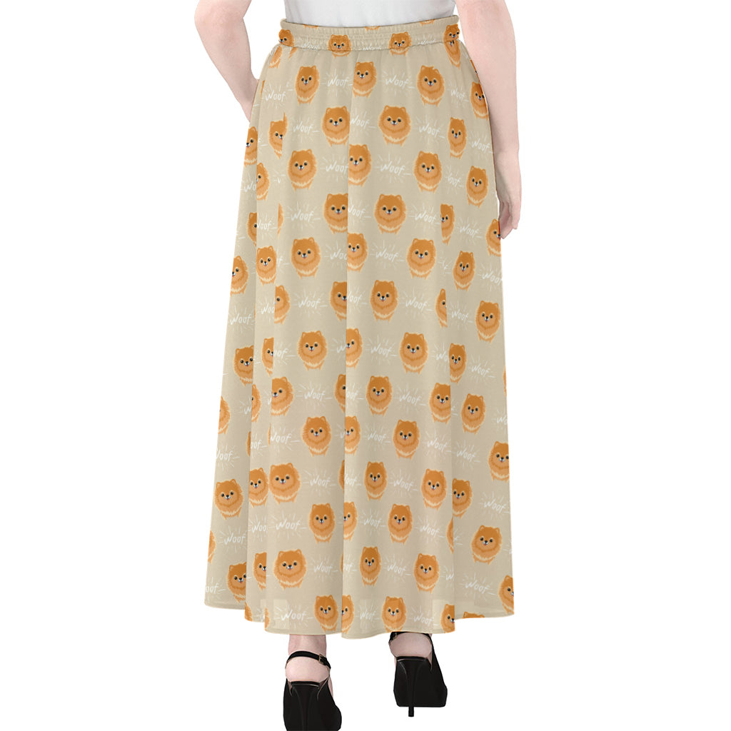 Little Pomeranian Pattern Print Chiffon Maxi Skirt