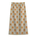 Little Pomeranian Pattern Print Cotton Front Slit Maxi Skirt