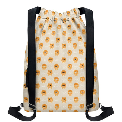 Little Pomeranian Pattern Print Drawstring Backpack