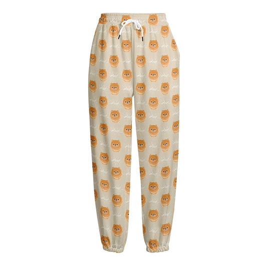 Little Pomeranian Pattern Print Fleece Lined Knit Pants