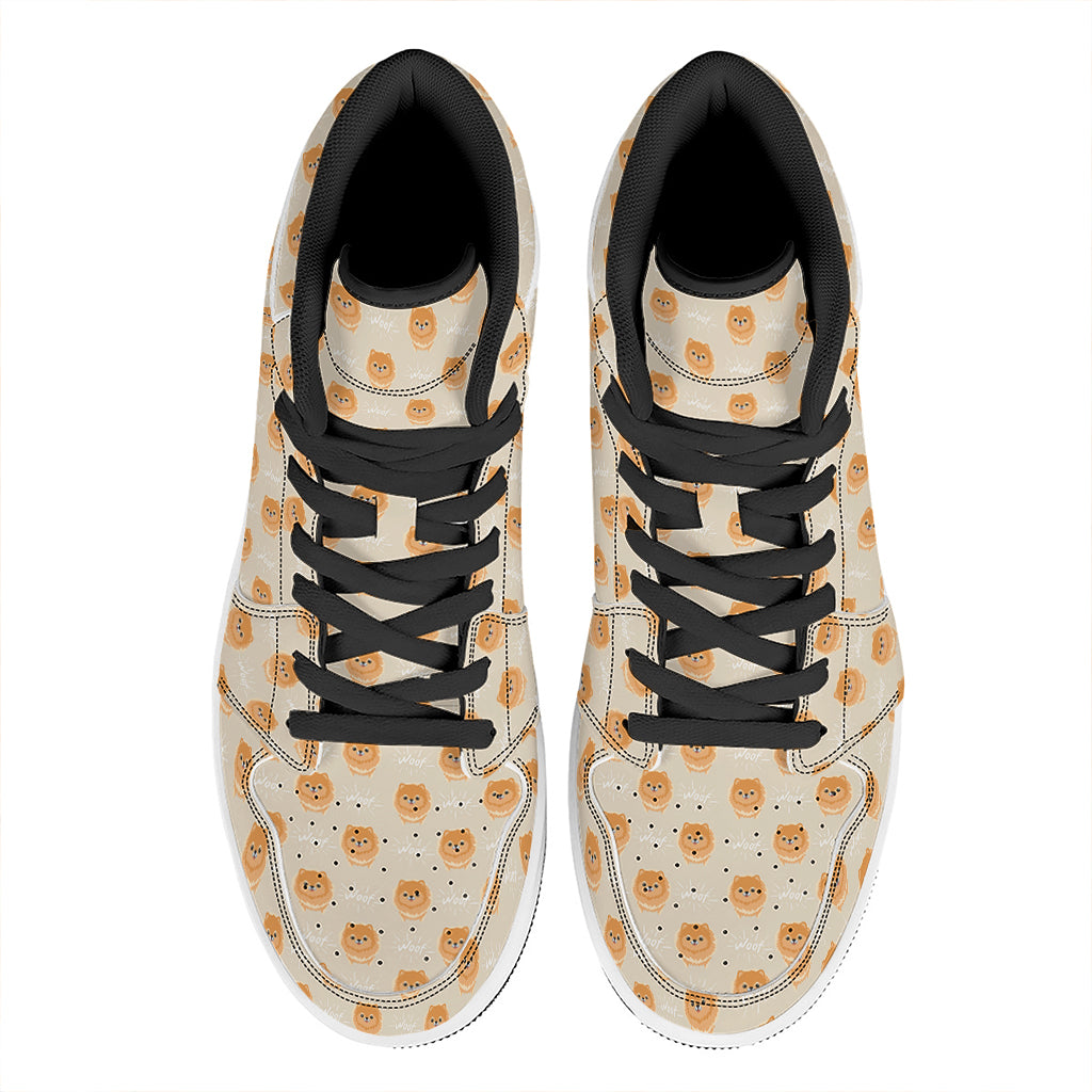 Little Pomeranian Pattern Print High Top Leather Sneakers