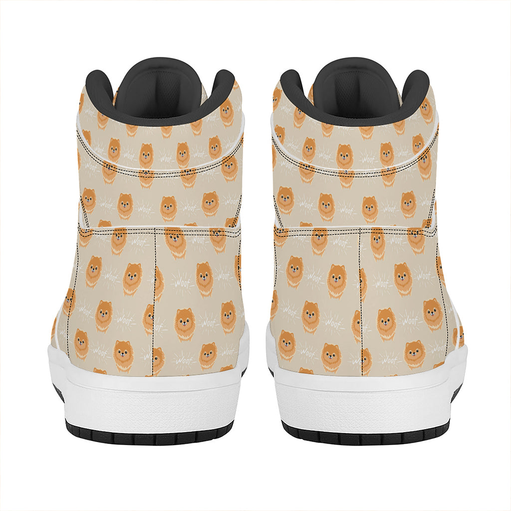 Little Pomeranian Pattern Print High Top Leather Sneakers