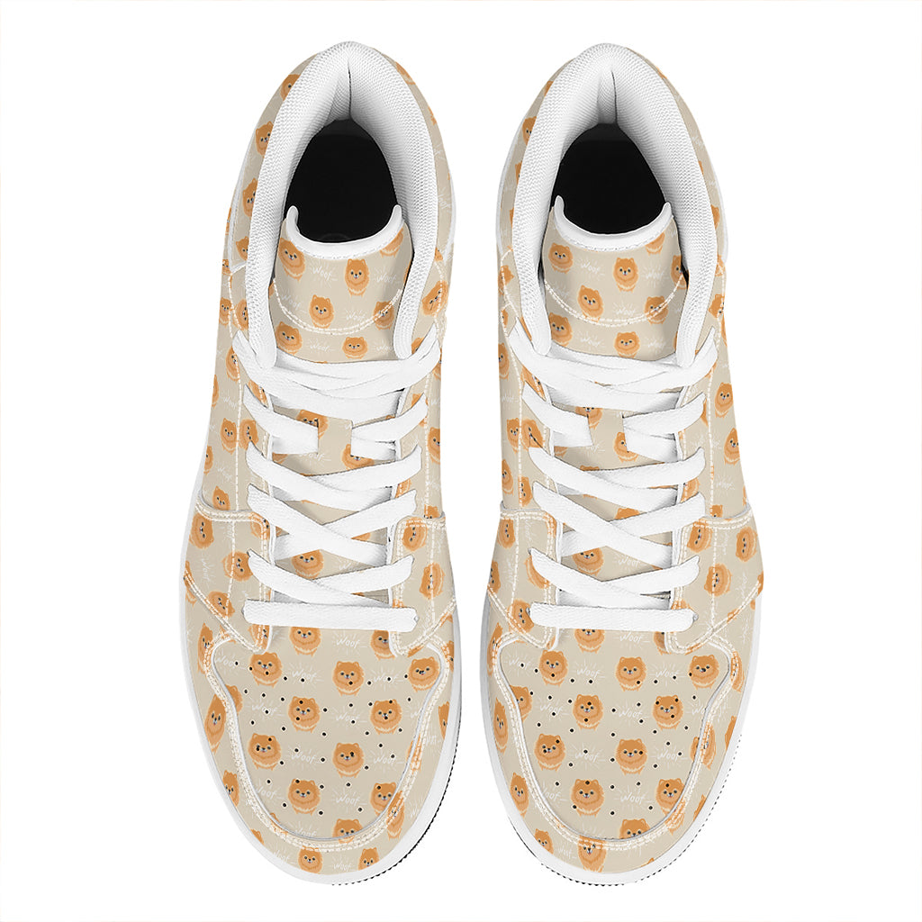 Little Pomeranian Pattern Print High Top Leather Sneakers