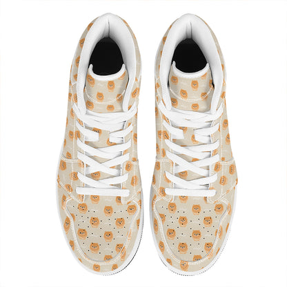 Little Pomeranian Pattern Print High Top Leather Sneakers