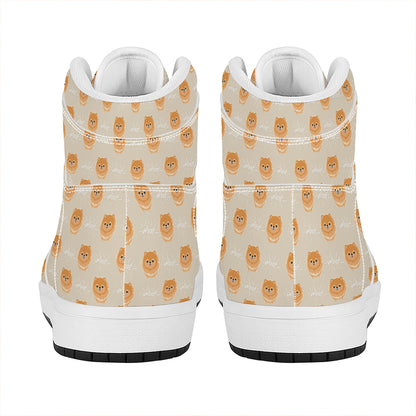 Little Pomeranian Pattern Print High Top Leather Sneakers