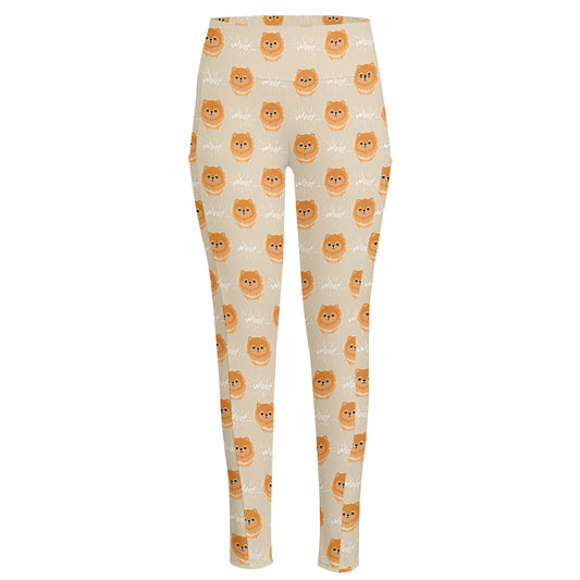 Little Pomeranian Pattern Print High-Waisted Pocket Leggings