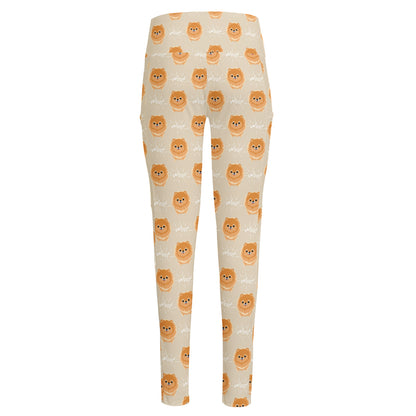 Little Pomeranian Pattern Print High-Waisted Pocket Leggings