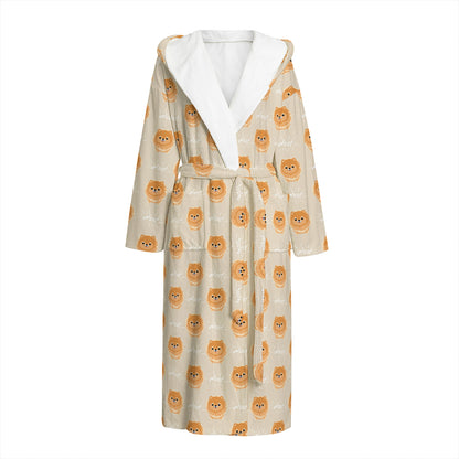 Little Pomeranian Pattern Print Hooded Bathrobe