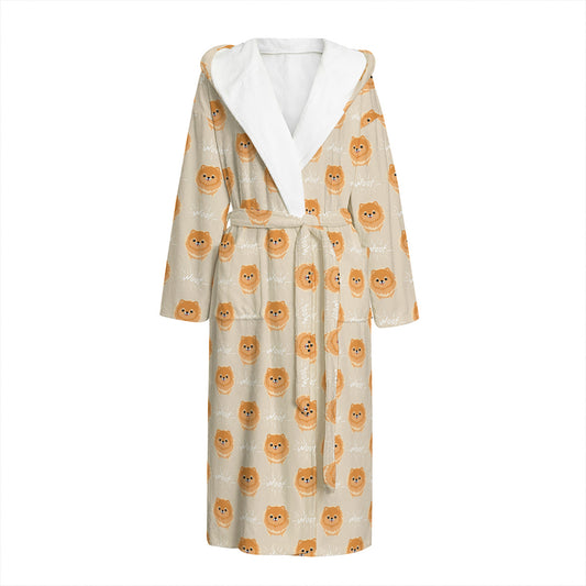 Little Pomeranian Pattern Print Hooded Bathrobe