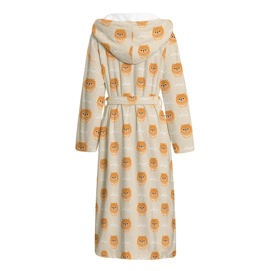 Little Pomeranian Pattern Print Hooded Bathrobe
