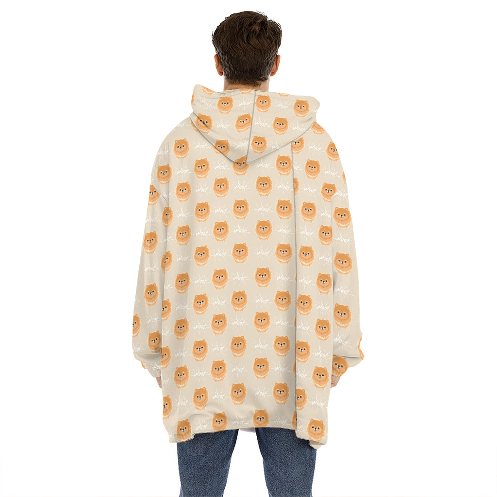 Little Pomeranian Pattern Print Hoodie Blanket