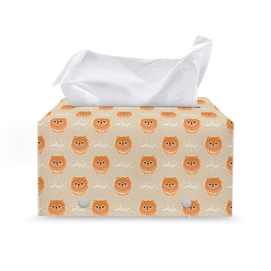 Little Pomeranian Pattern Print Leather Tissue Box Cover