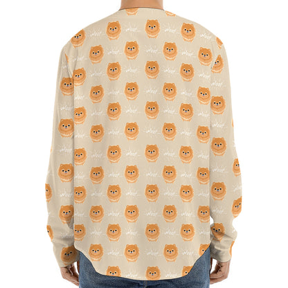 Little Pomeranian Pattern Print Long Sleeve Baseball Jersey