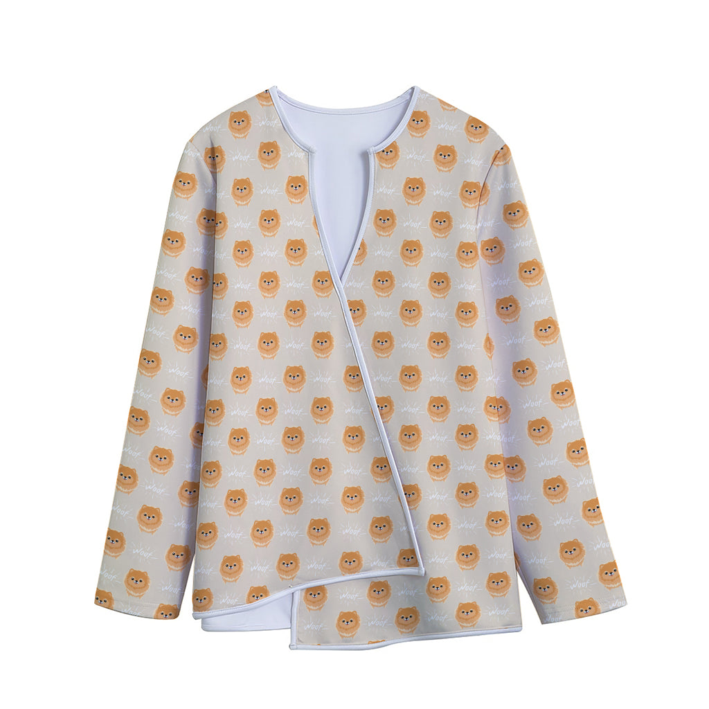 Little Pomeranian Pattern Print Long Sleeve Short Coat