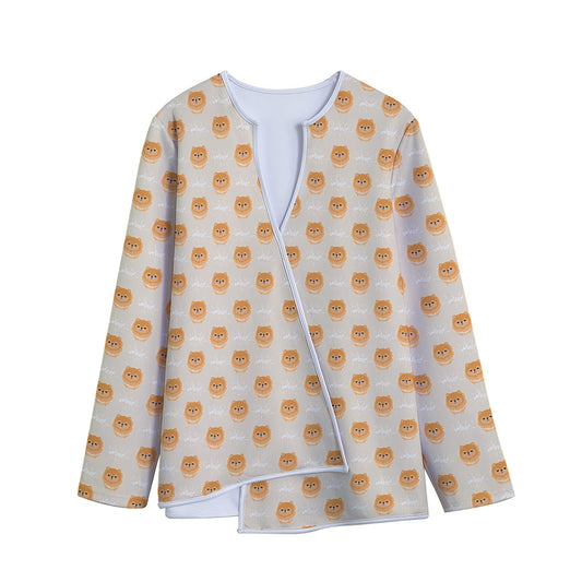 Little Pomeranian Pattern Print Long Sleeve Short Coat