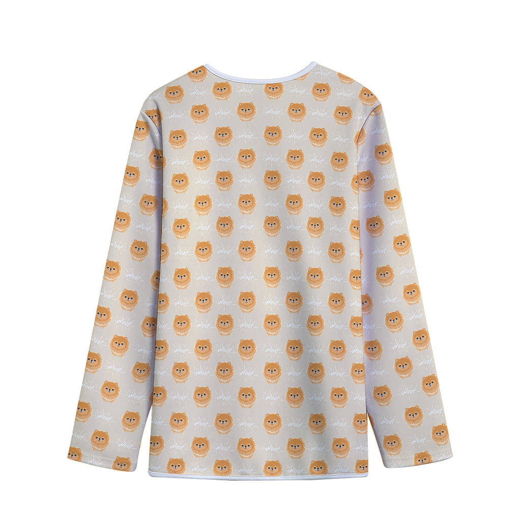 Little Pomeranian Pattern Print Long Sleeve Short Coat