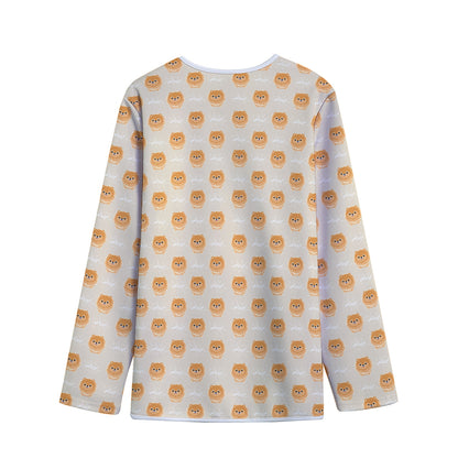 Little Pomeranian Pattern Print Long Sleeve Short Coat