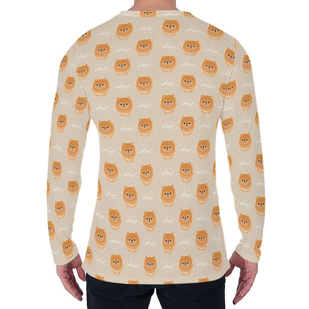 Little Pomeranian Pattern Print Men's Long Sleeve T-Shirt